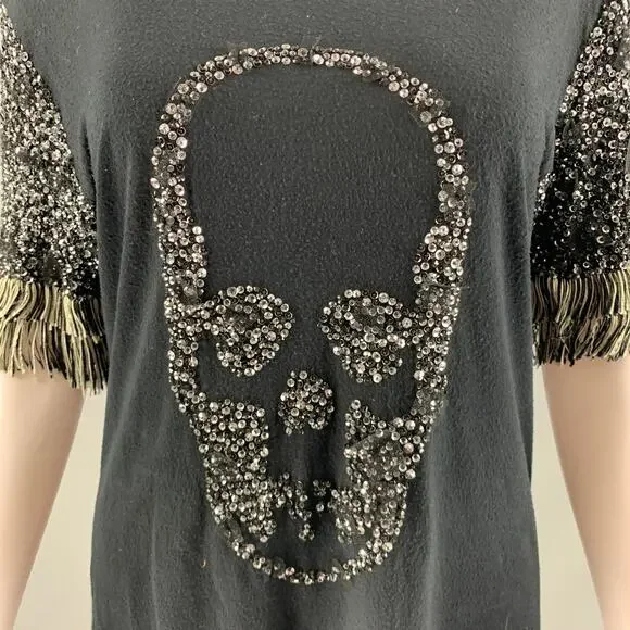 【LUCIEN PELLAT-FINET】Damage Top LUCIEN PELLAT-FINET Size M Black Silver Viscose Rhinestones Casual Top